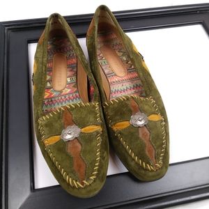 Hush puppies color block suede leather flat shoes